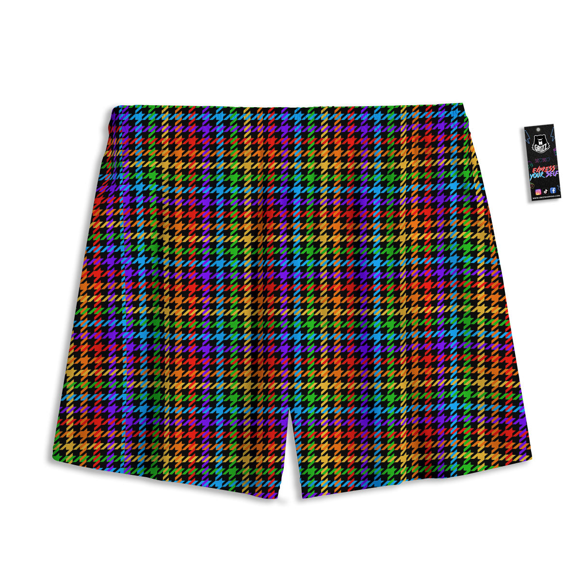 Houndstooth Rainbow Print Pattern Mesh Shorts