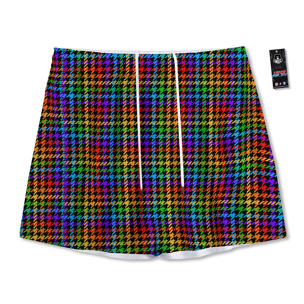 Houndstooth Rainbow Print Pattern Mesh Shorts