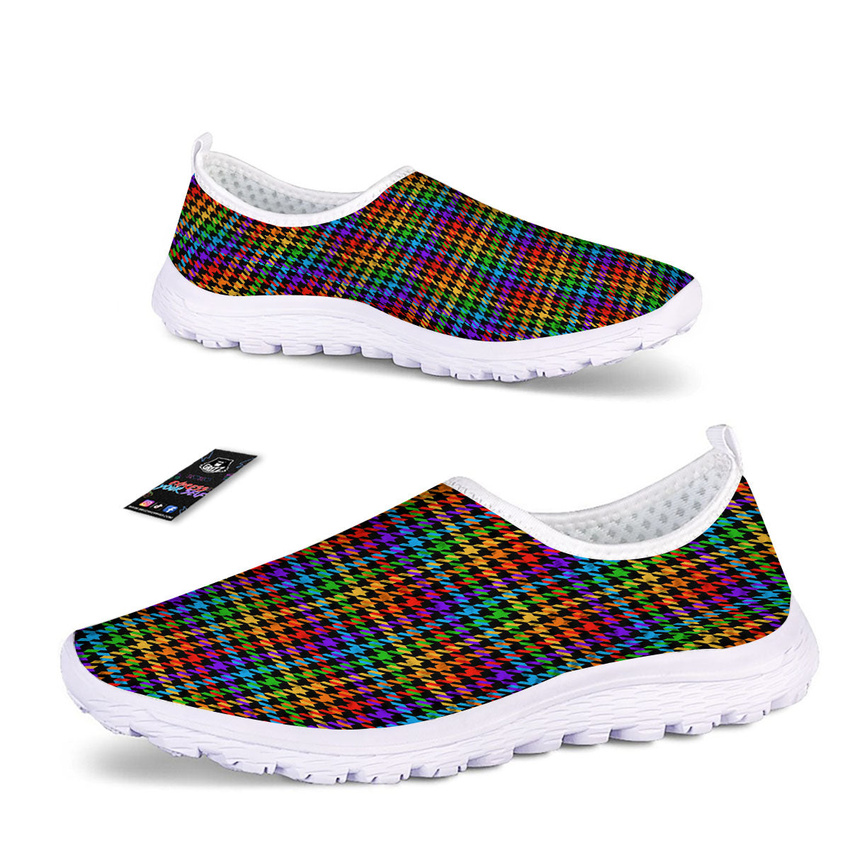 Houndstooth Rainbow Print Pattern Nurse Shoes-grizzshop