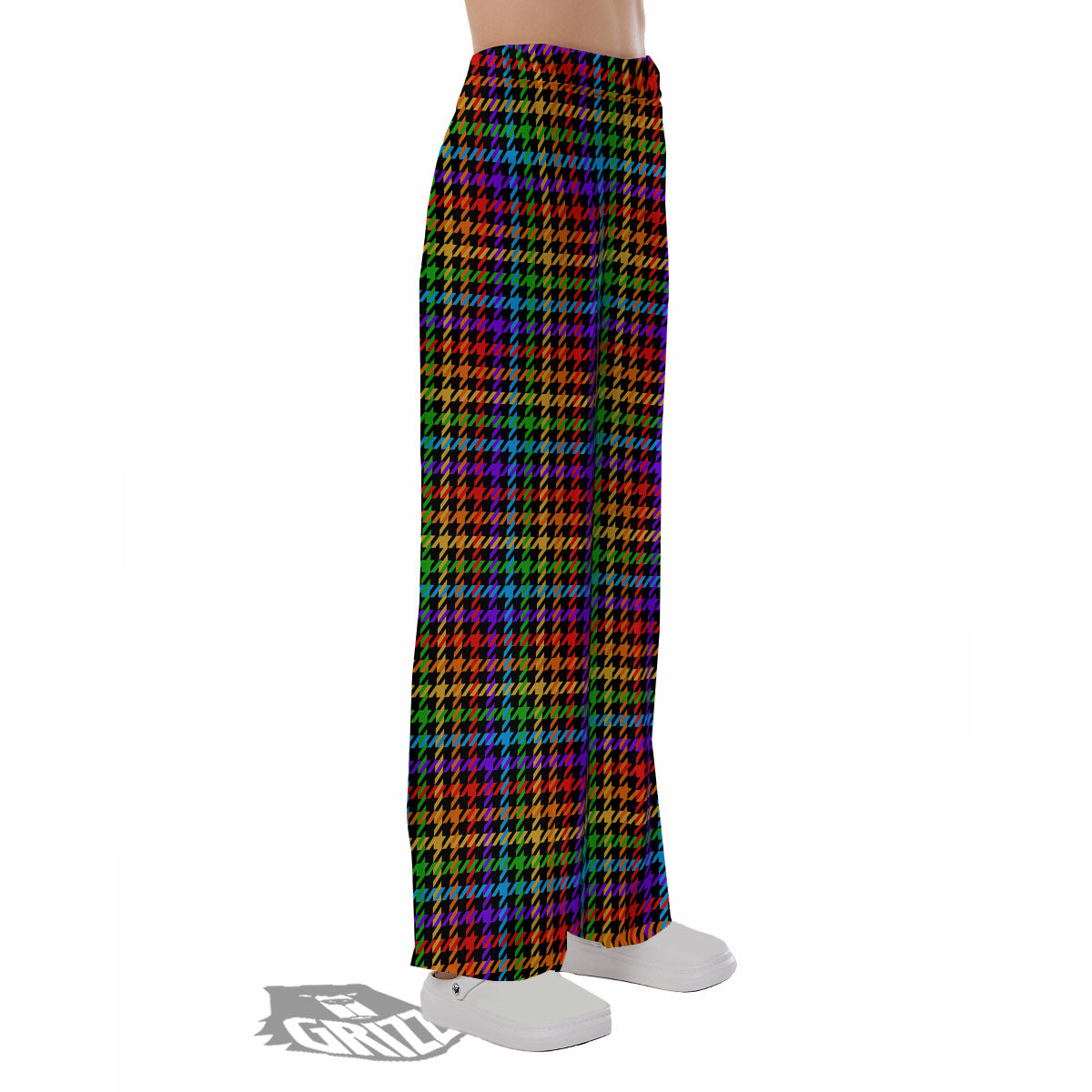 Houndstooth Rainbow Print Pattern Pajama Pants-grizzshop