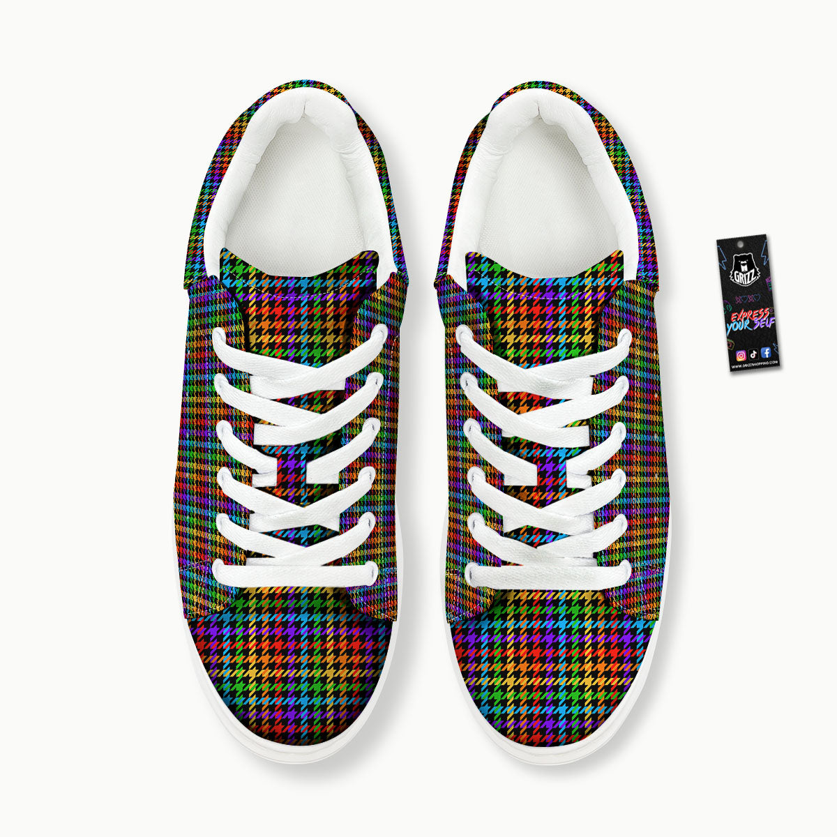 Houndstooth Rainbow Print Pattern Platform Shoes-grizzshop