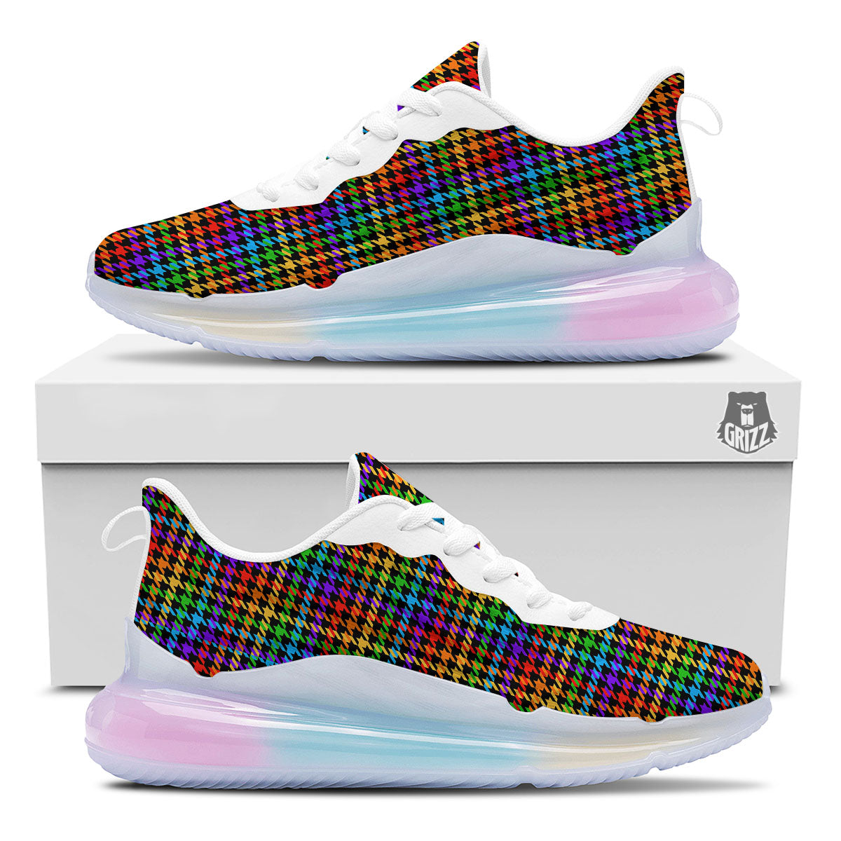 Houndstooth Rainbow Print Pattern Running Sneakers-grizzshop