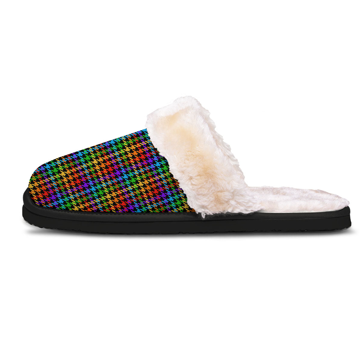 Houndstooth Rainbow Print Pattern Slippers-grizzshop