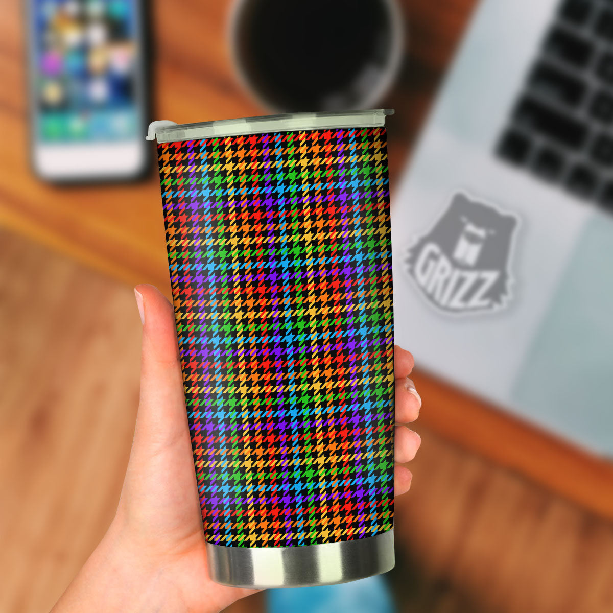 Houndstooth Rainbow Print Pattern Tumbler-grizzshop