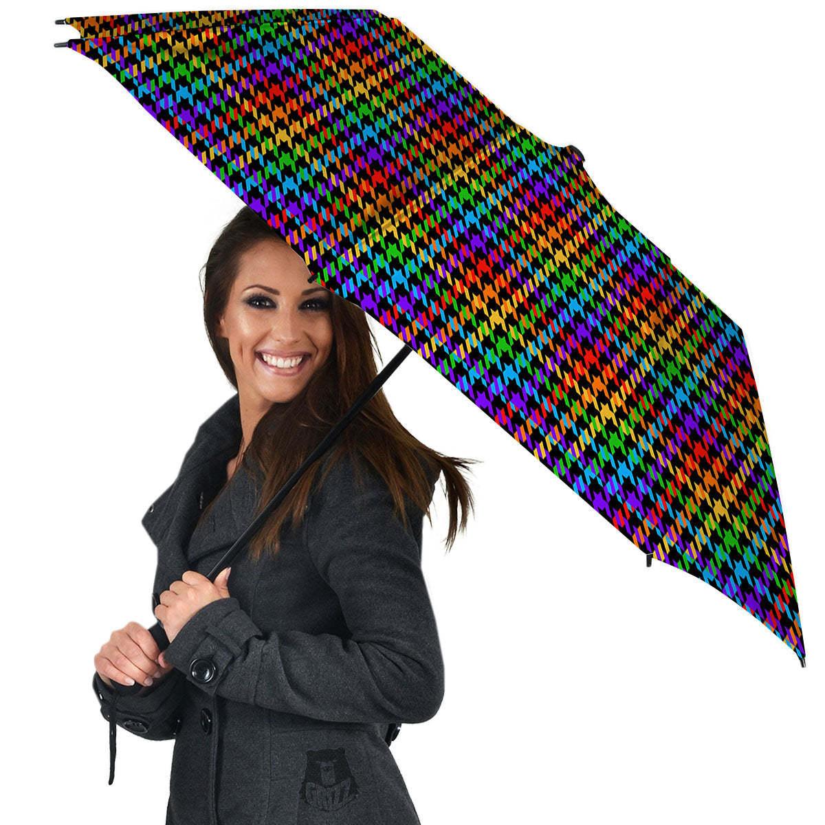 Houndstooth Rainbow Print Pattern Umbrella-grizzshop