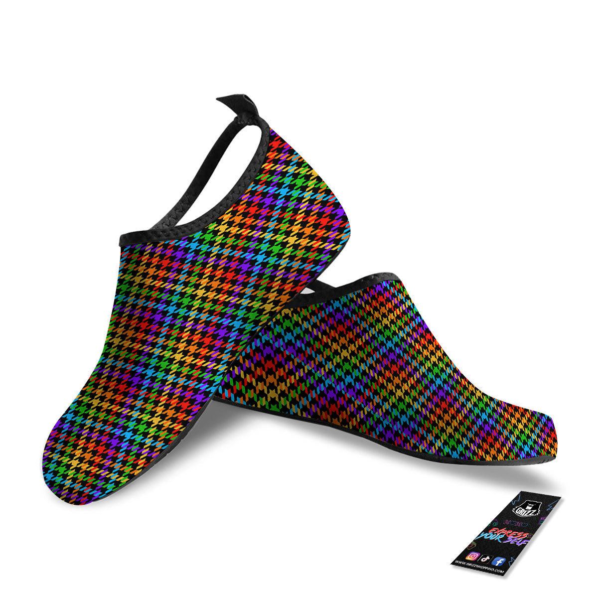 Houndstooth Rainbow Print Pattern Water Shoes-grizzshop