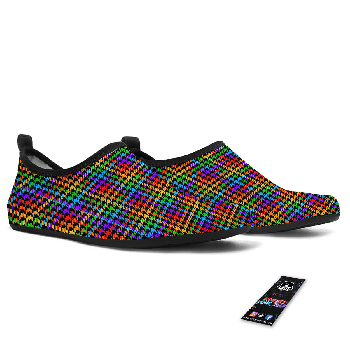 Houndstooth Rainbow Print Pattern Water Shoes-grizzshop