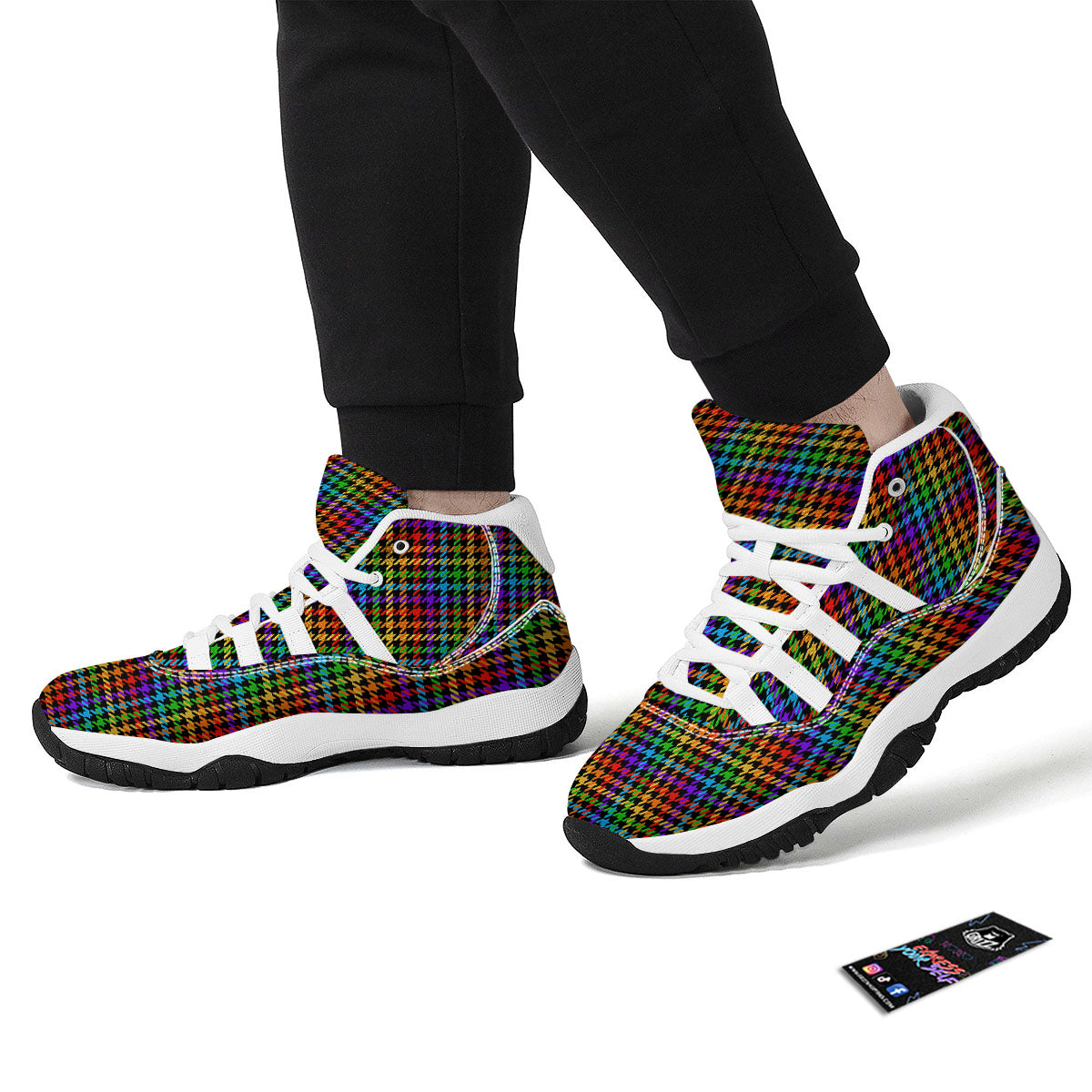 Houndstooth Rainbow Print Pattern White Bball Shoes-grizzshop