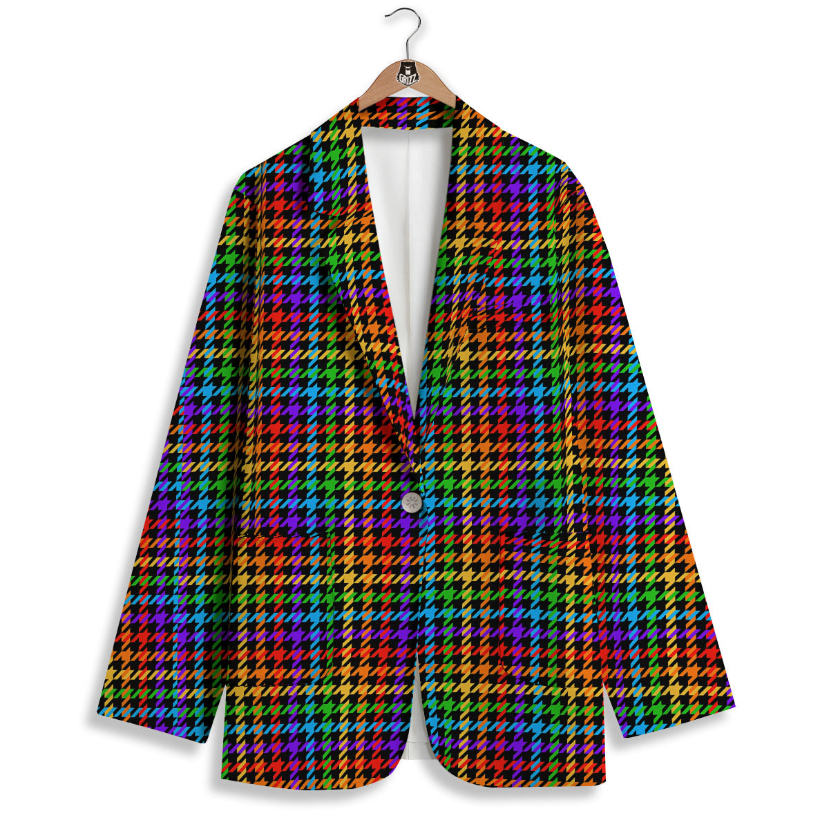 Houndstooth Rainbow Print Pattern Women's Blazer-grizzshop