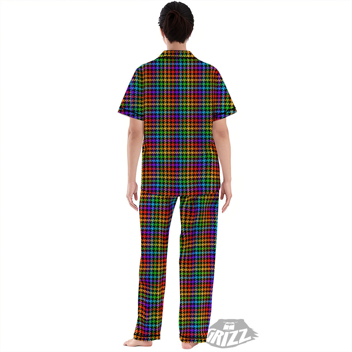 Houndstooth Rainbow Print Pattern Women's Pajamas Set-grizzshop
