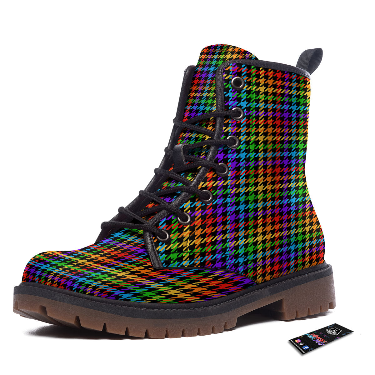Houndstooth Rainbow Print Pattern Work Boots-grizzshop