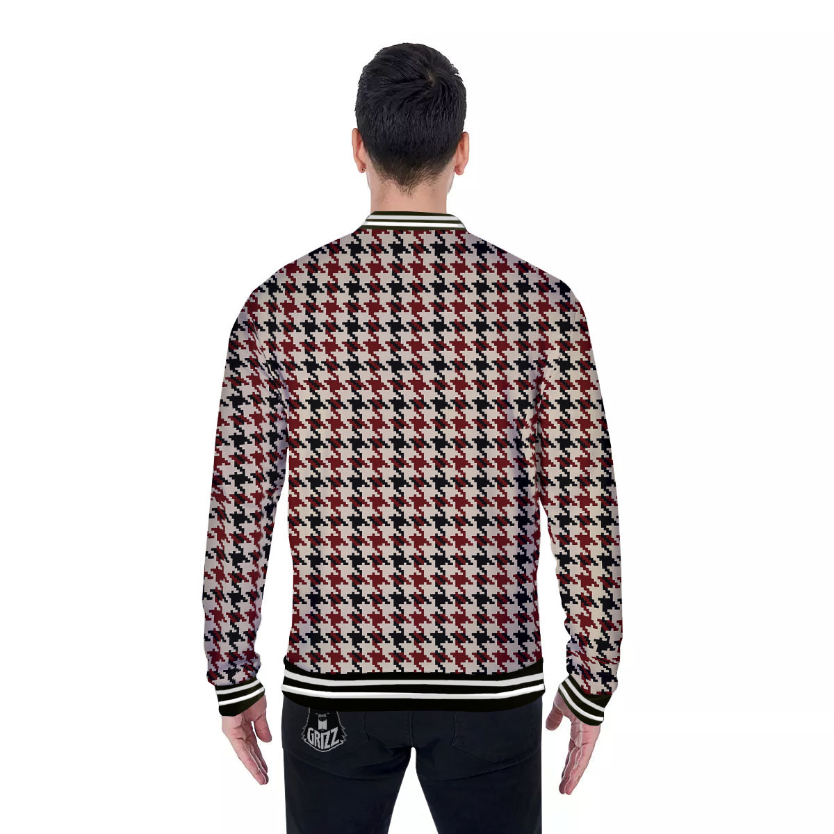 Houndstooth Red Brown Print Pattern Baseball Jacket-grizzshop