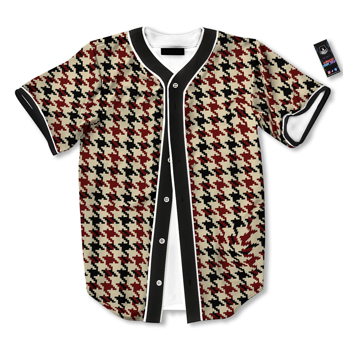 Houndstooth Red Brown Print Pattern Baseball Jersey-grizzshop