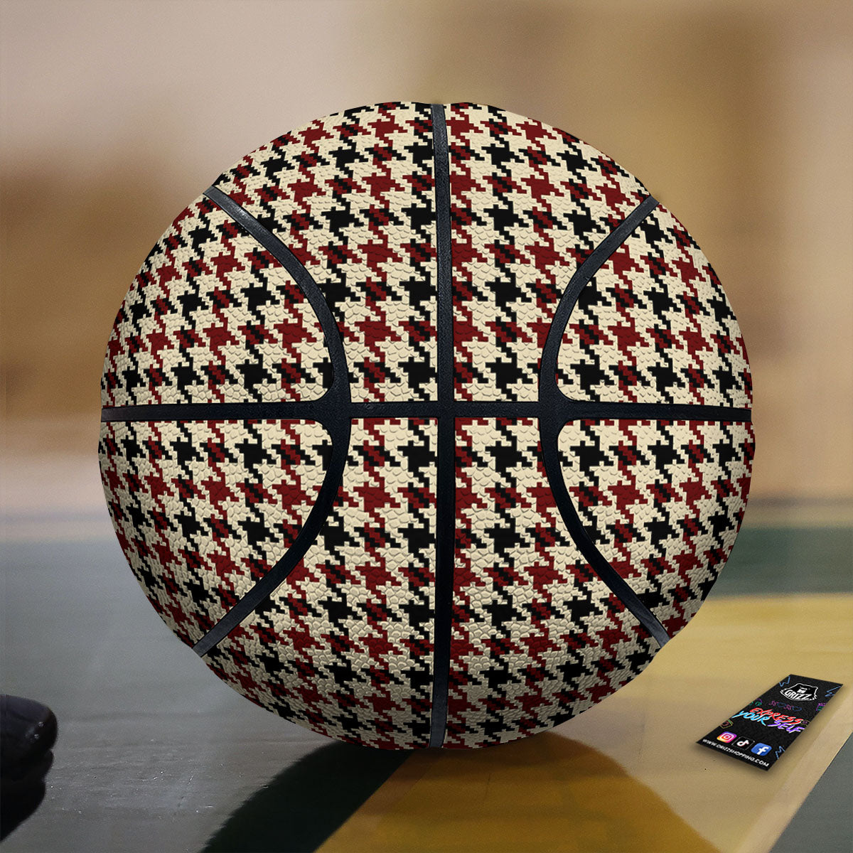Houndstooth Red Brown Print Pattern Basketball-grizzshop