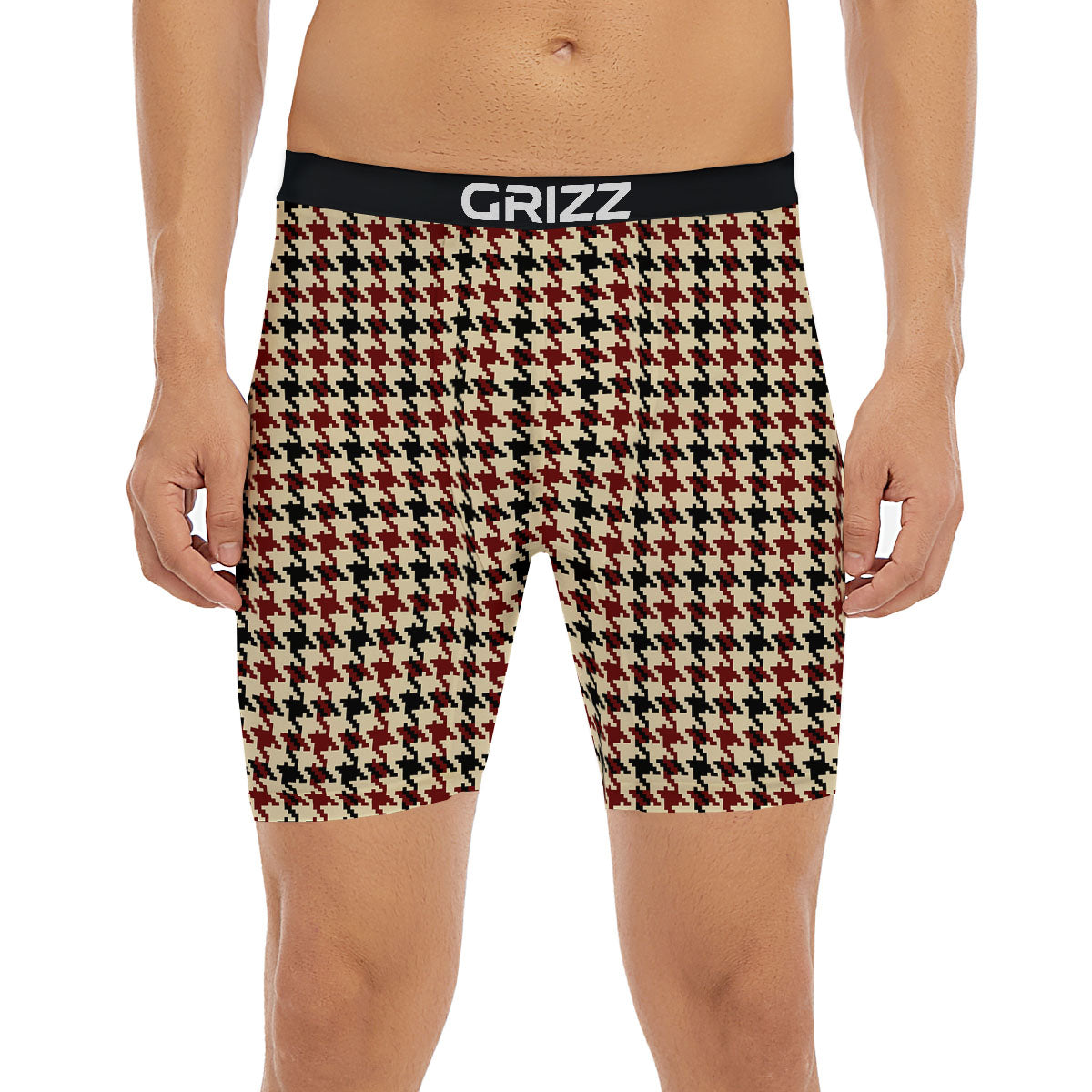 Houndstooth Red Brown Print Pattern Boxer Briefs-grizzshop