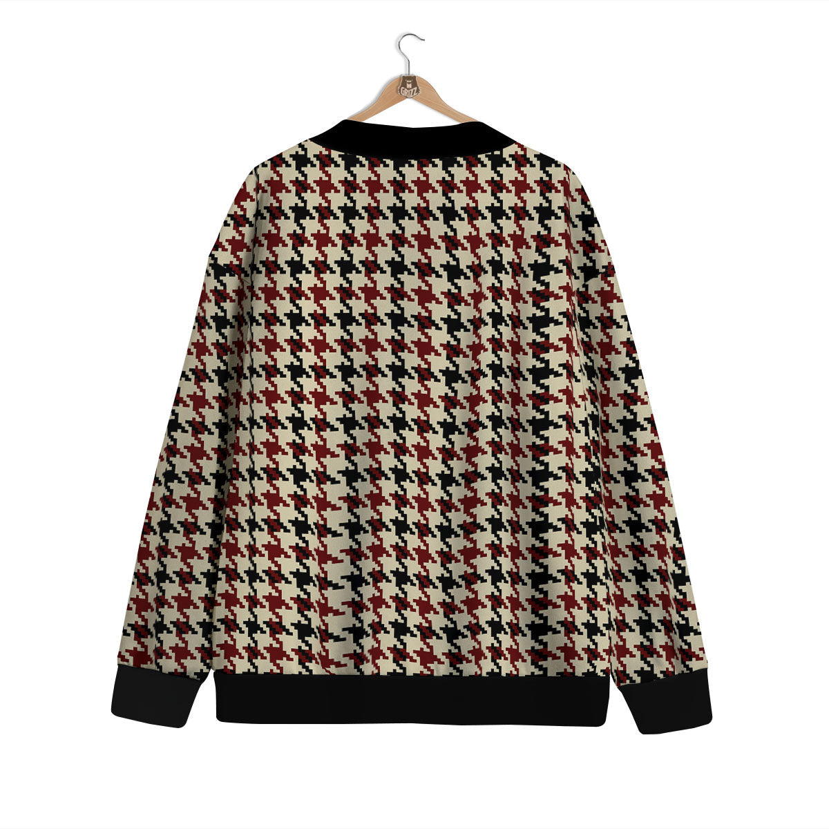 Houndstooth Red Brown Print Pattern Cardigan-grizzshop