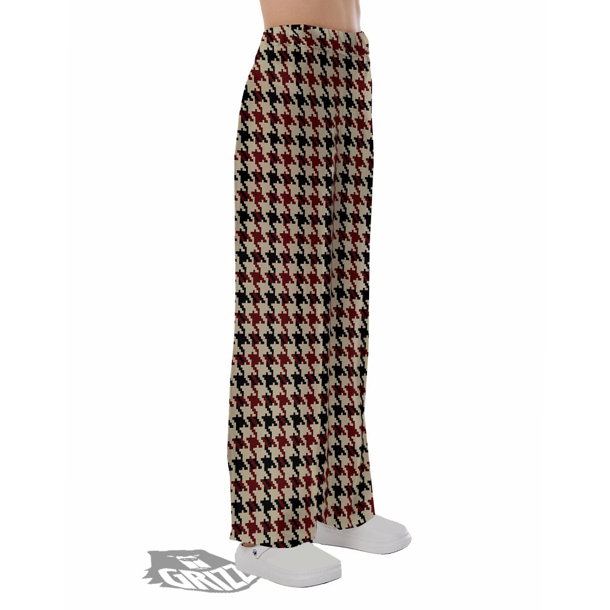 Houndstooth Red Brown Print Pattern Pajama Pants-grizzshop