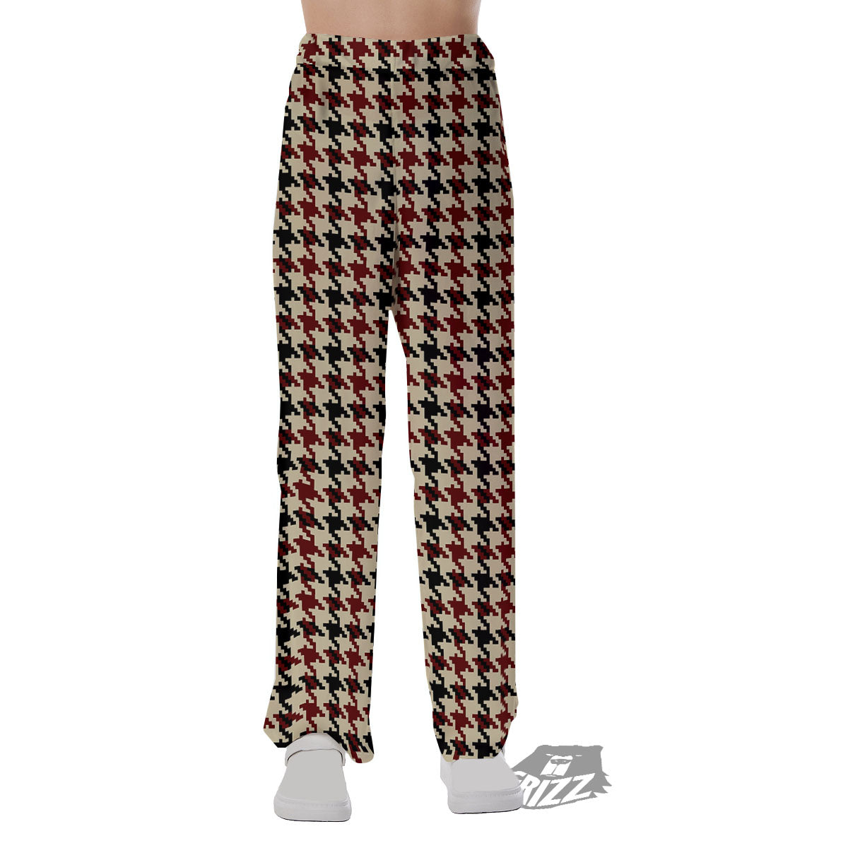 Houndstooth Red Brown Print Pattern Pajama Pants-grizzshop
