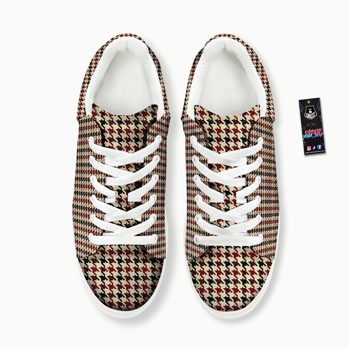 Houndstooth Red Brown Print Pattern Platform Shoes-grizzshop