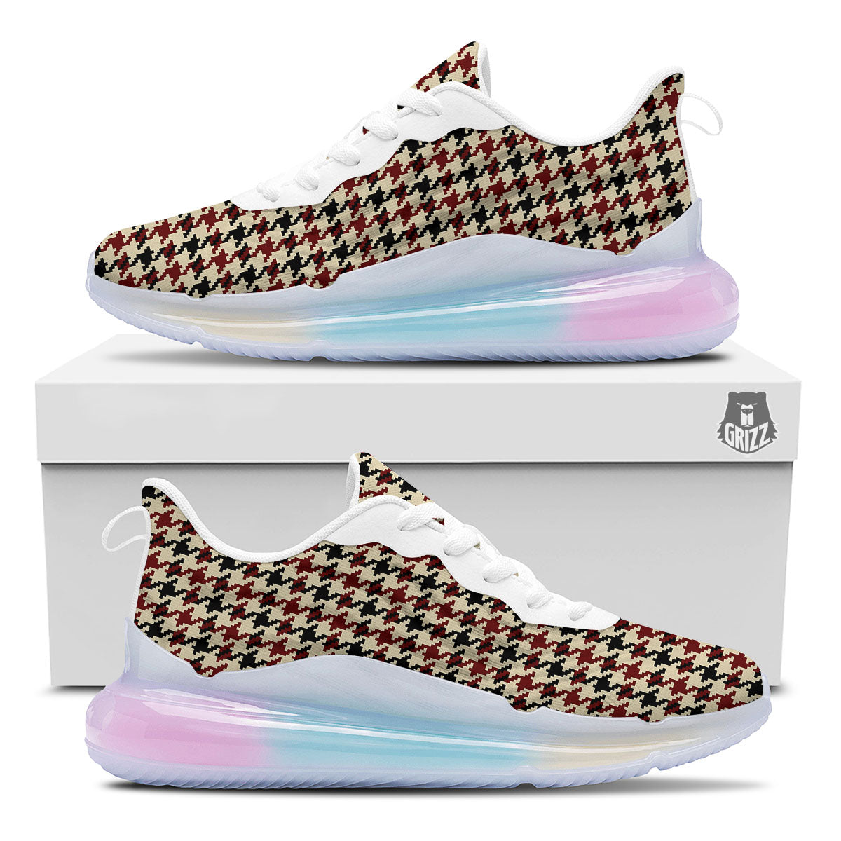 Houndstooth Red Brown Print Pattern Running Sneakers-grizzshop