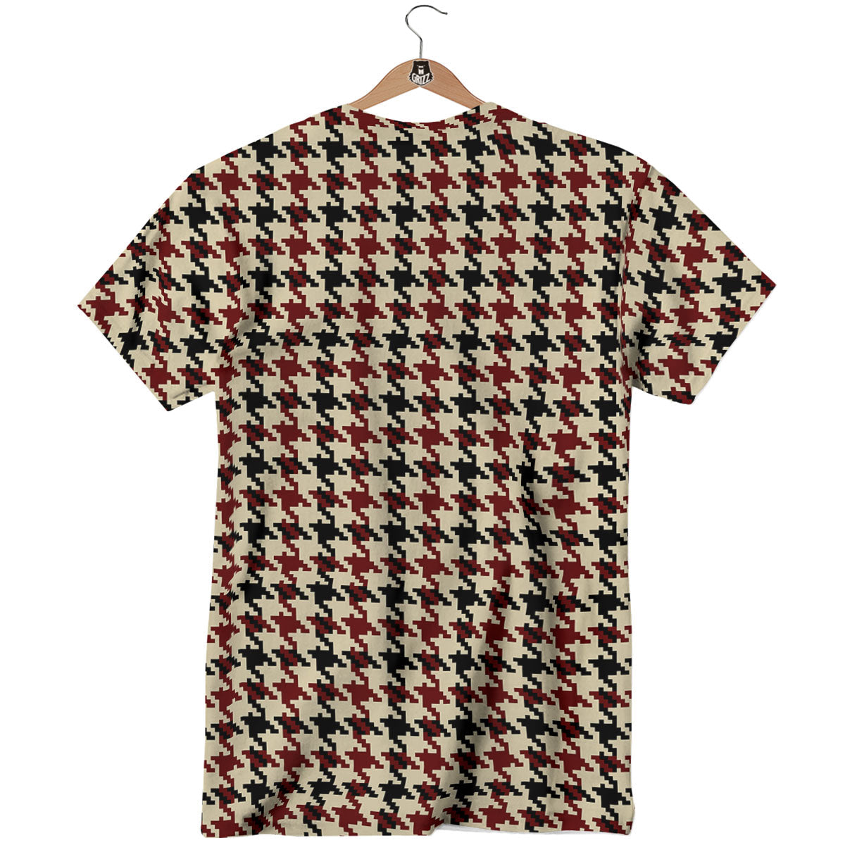 Houndstooth Red Brown Print Pattern T-Shirt-grizzshop