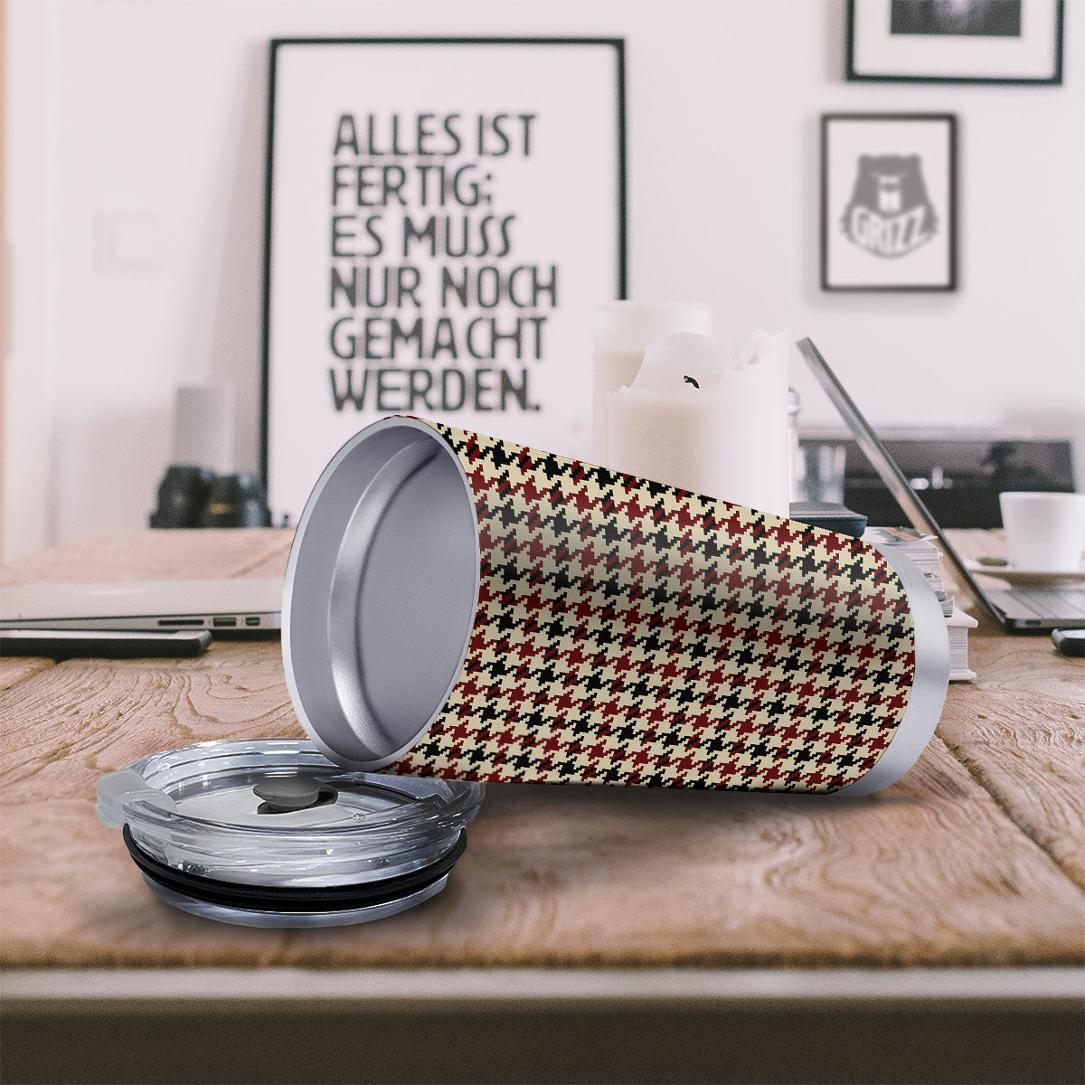 Houndstooth Red Brown Print Pattern Tumbler-grizzshop
