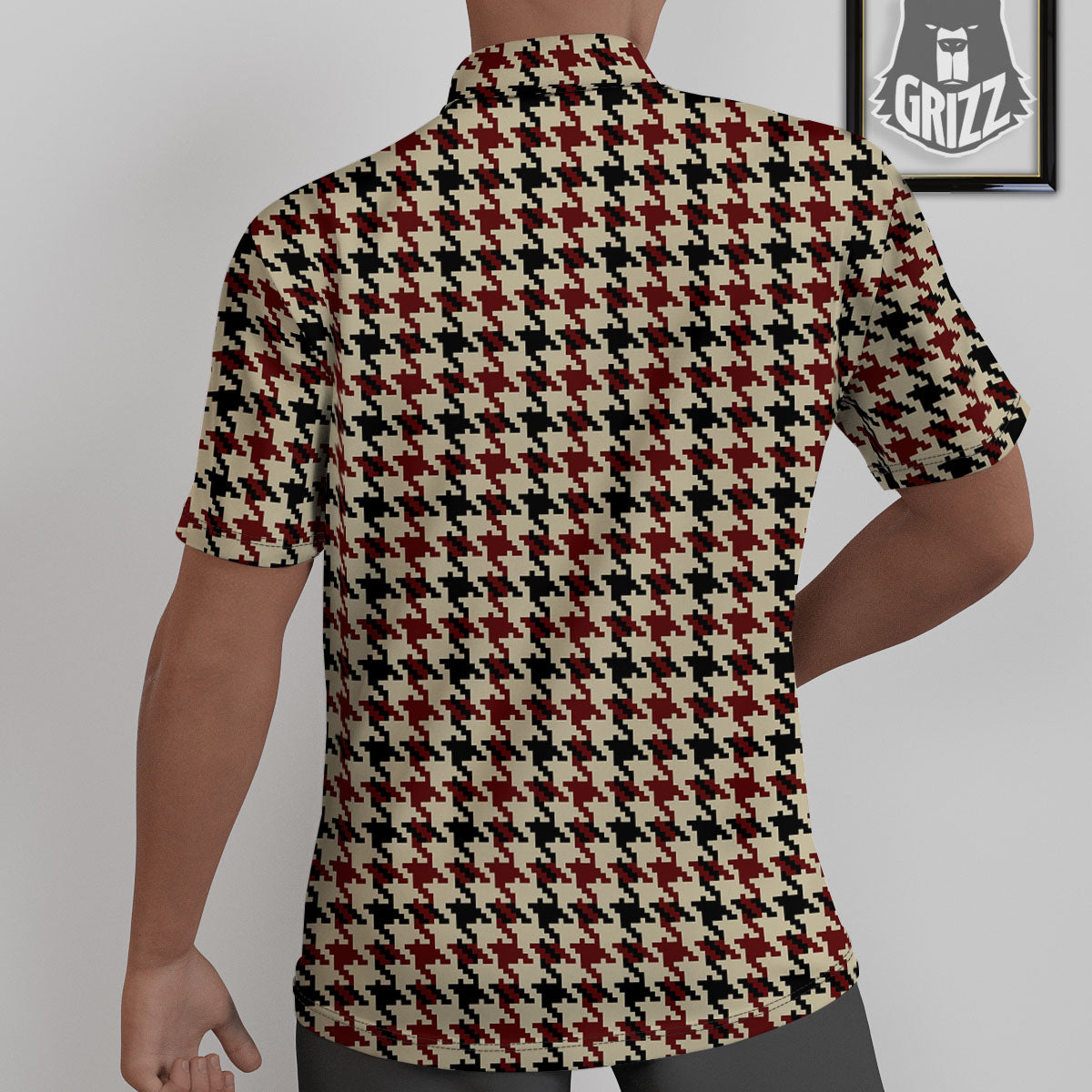 Houndstooth Red Brown Print Pattern Untucked Shirts-grizzshop