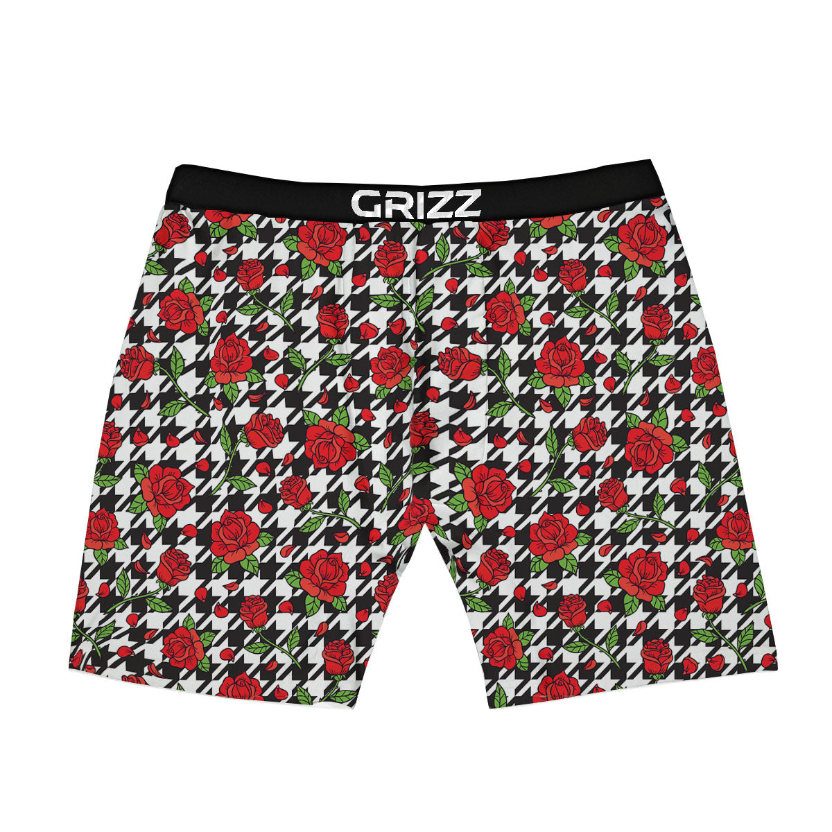Houndstooth Red Roses Print Pattern Boxer Briefs-grizzshop