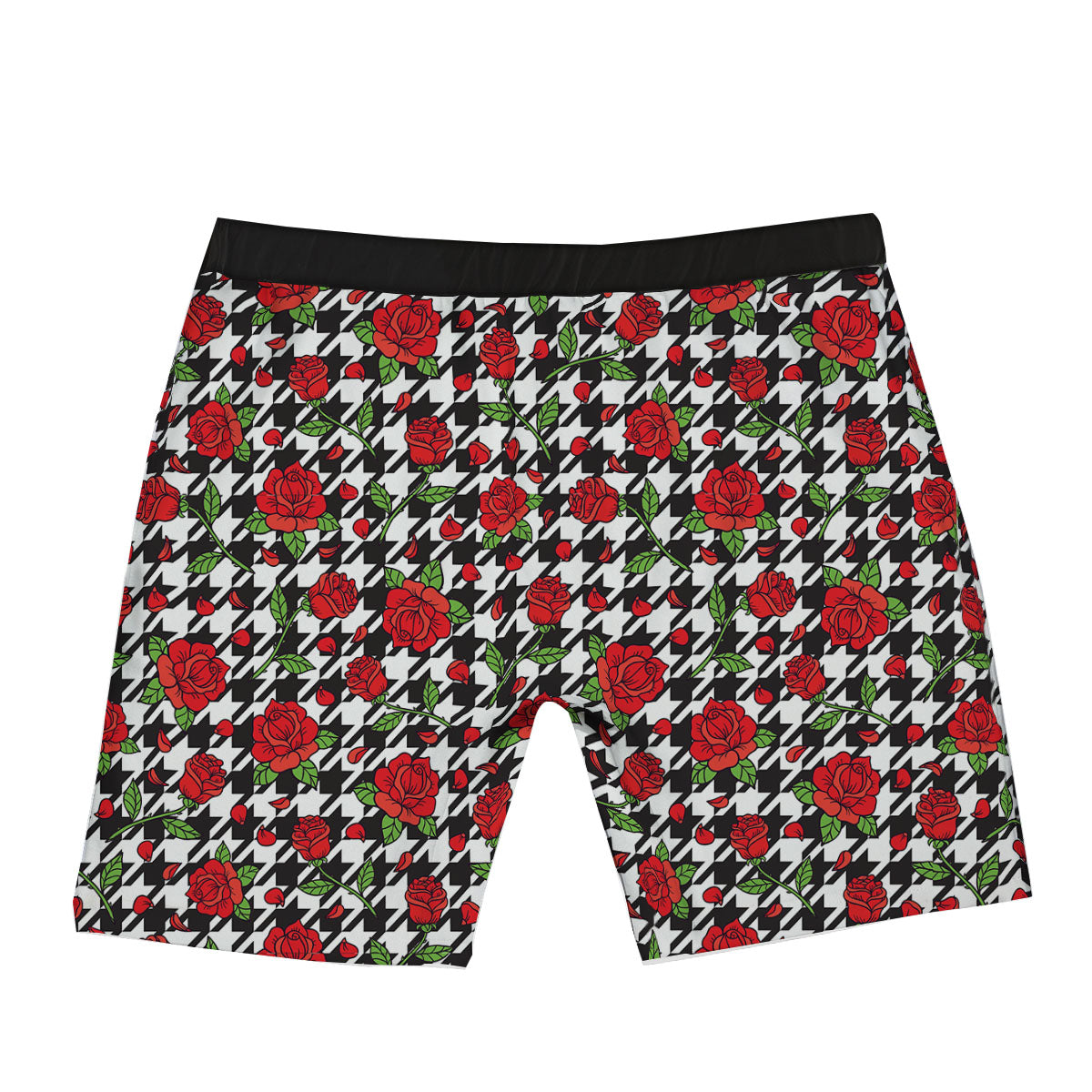 Houndstooth Red Roses Print Pattern Boxer Briefs-grizzshop