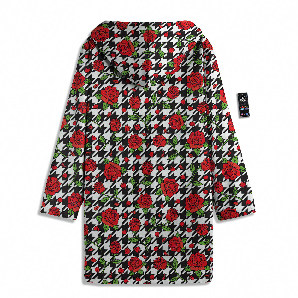 Houndstooth Red Roses Print Pattern Men's Windbreaker Jacket-grizzshop