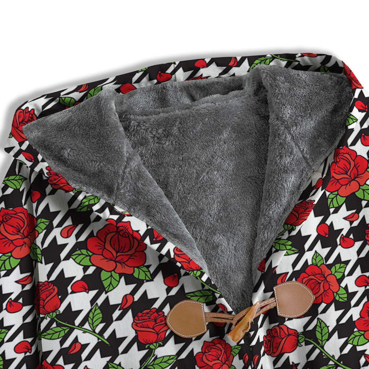 Houndstooth Red Roses Print Pattern Men's Windbreaker Jacket-grizzshop