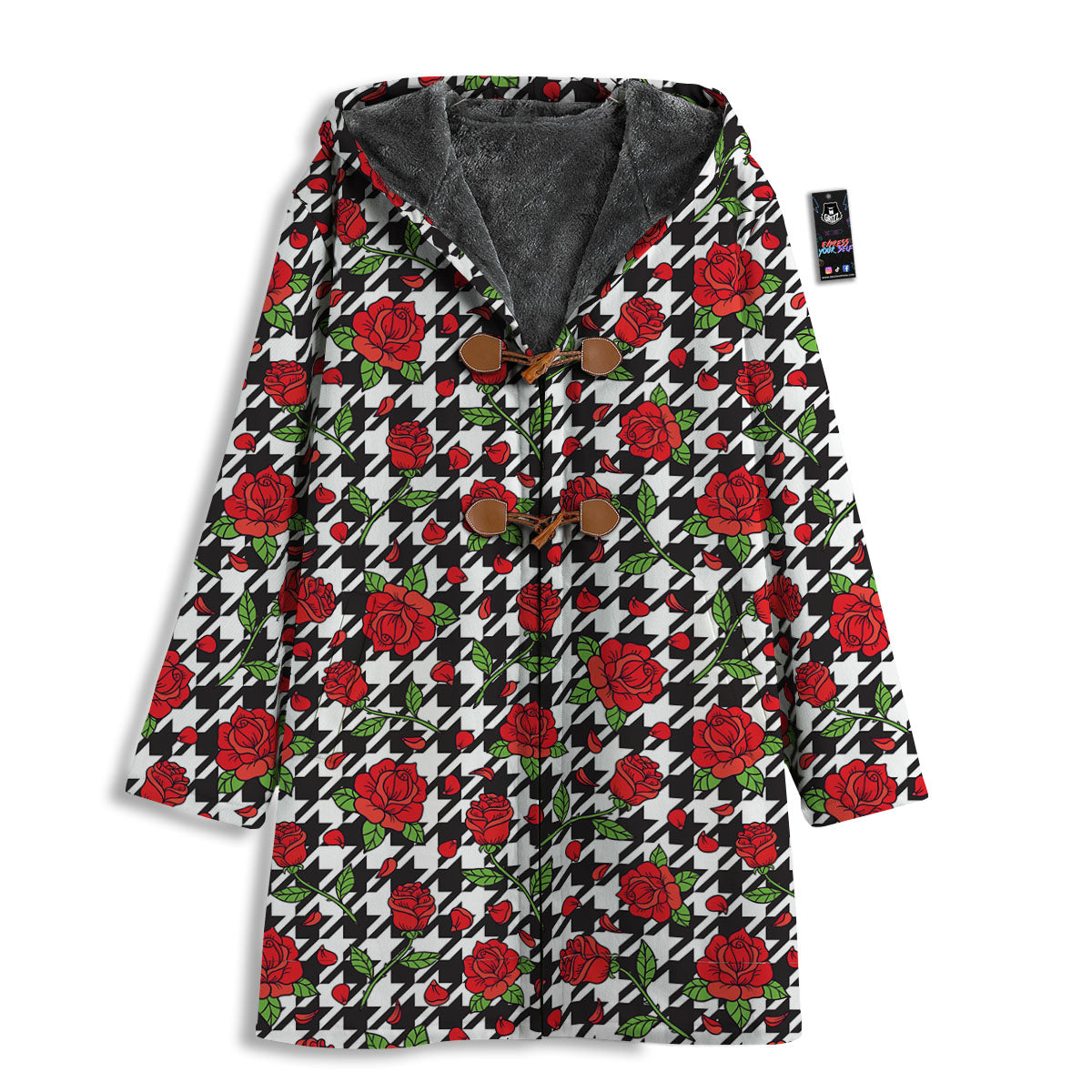 Houndstooth Red Roses Print Pattern Men's Windbreaker Jacket-grizzshop