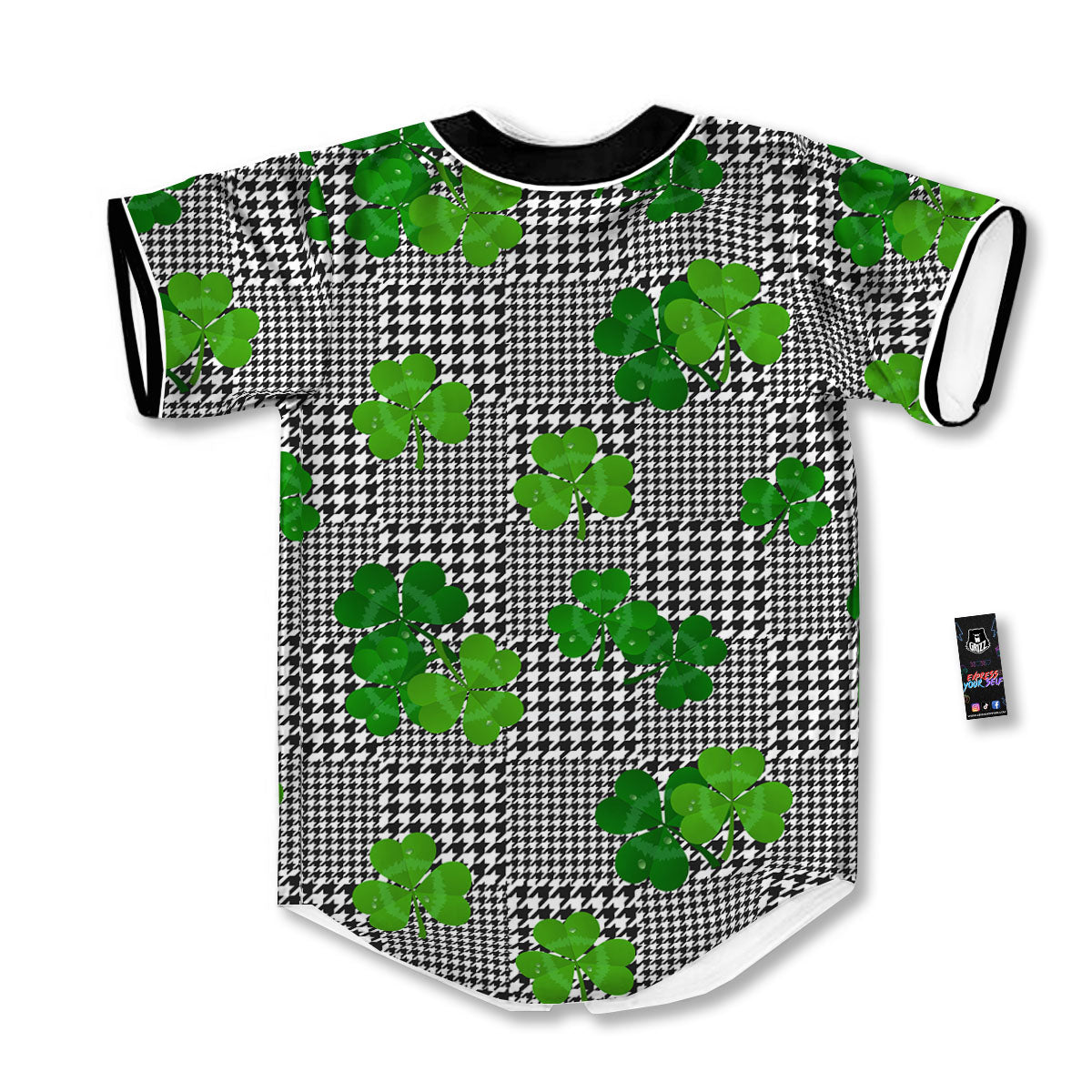 Houndstooth Shamrocks Print Pattern Baseball Jersey-grizzshop