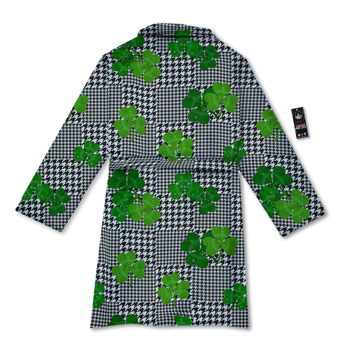 Houndstooth Shamrocks Print Pattern Bathrobe-grizzshop