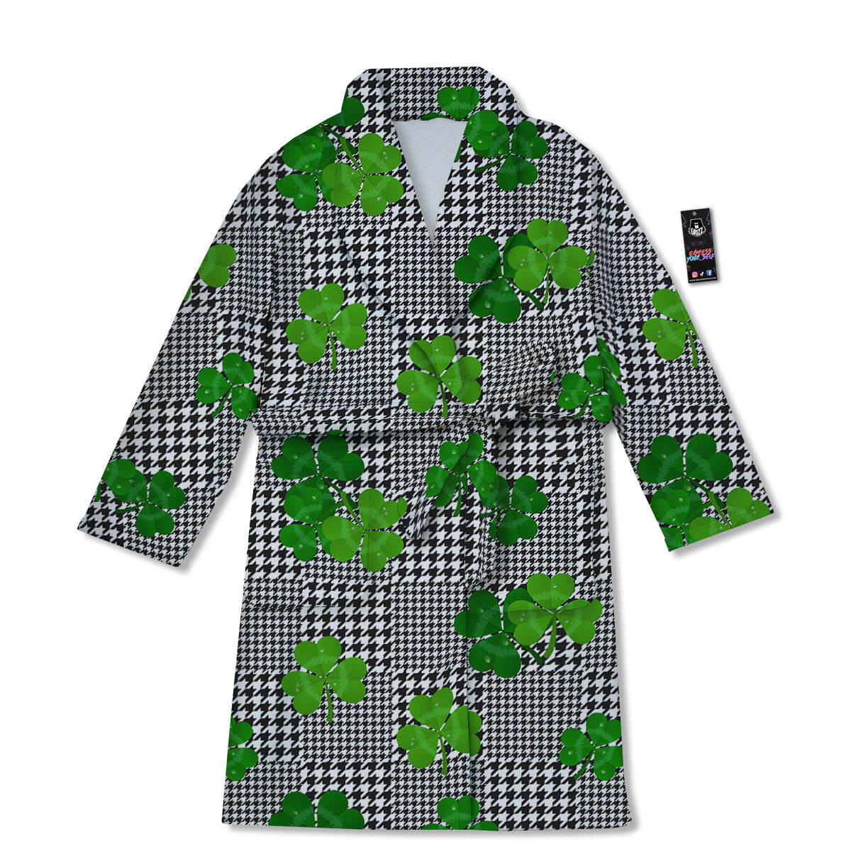 Houndstooth Shamrocks Print Pattern Bathrobe-grizzshop