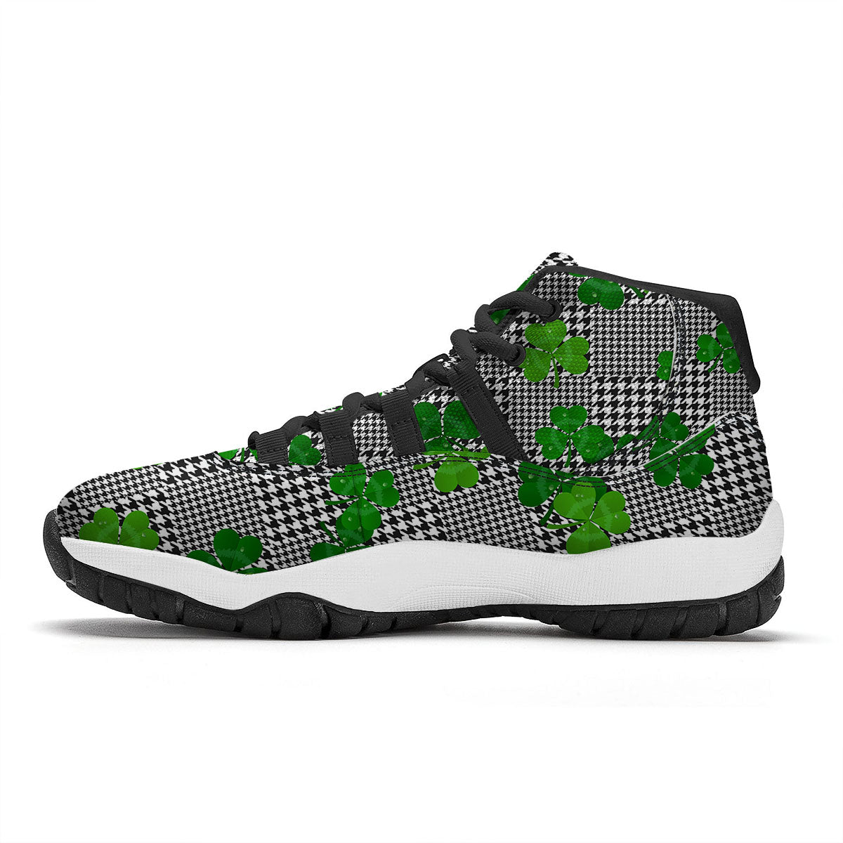 Houndstooth Shamrocks Print Pattern Black Bball Shoes-grizzshop