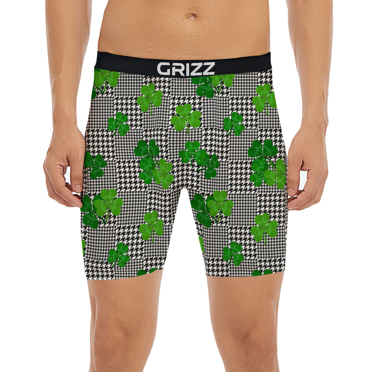 Houndstooth Shamrocks Print Pattern Boxer Briefs-grizzshop