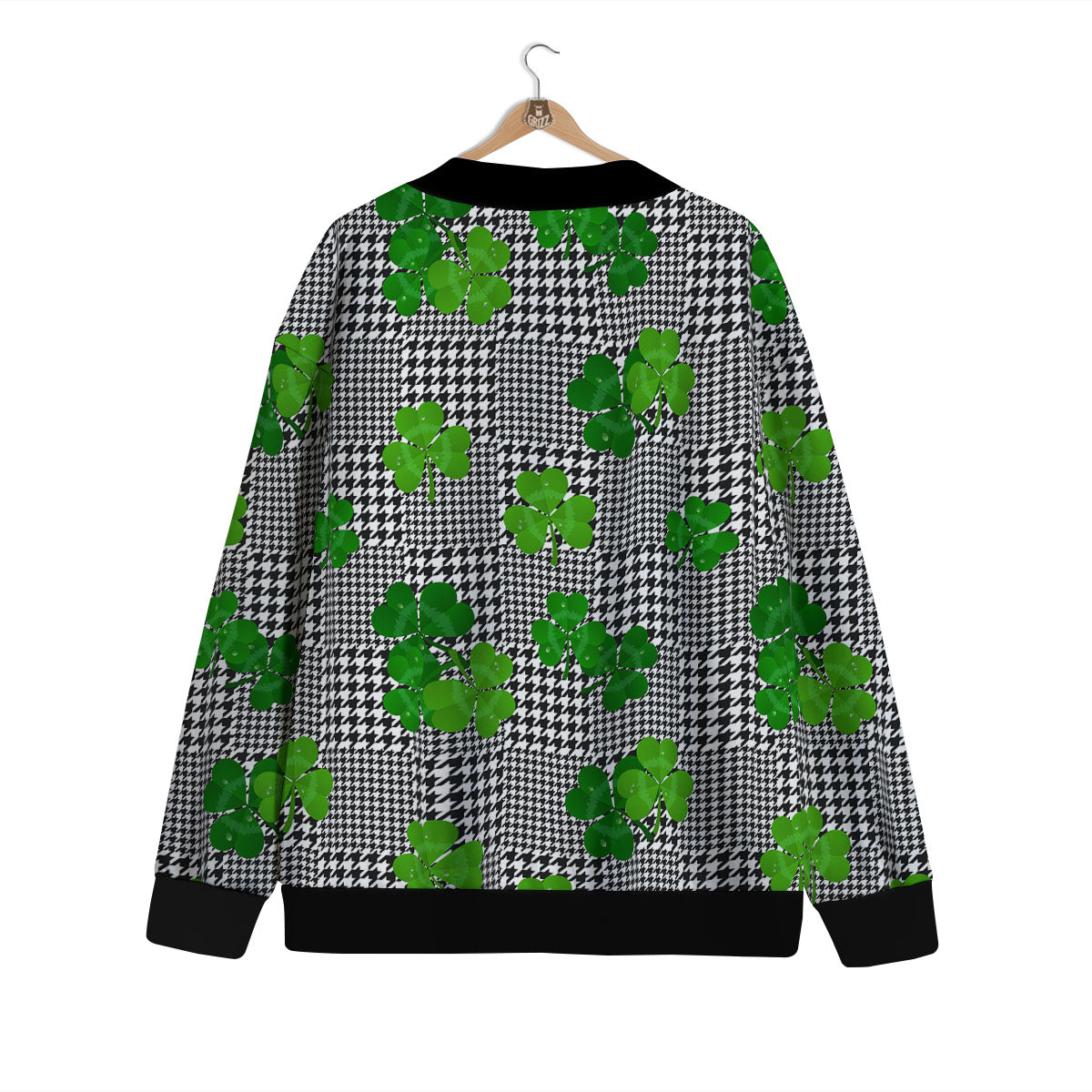 Houndstooth Shamrocks Print Pattern Cardigan-grizzshop