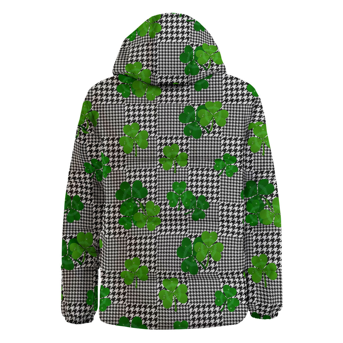 Houndstooth Shamrocks Print Pattern Down Jacket-grizzshop