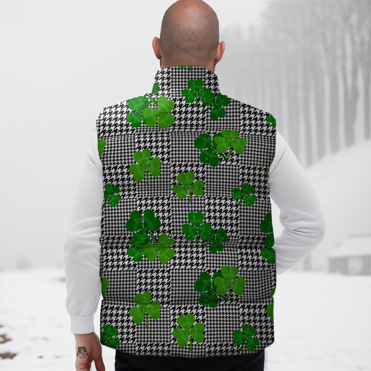 Houndstooth Shamrocks Print Pattern Down Vest