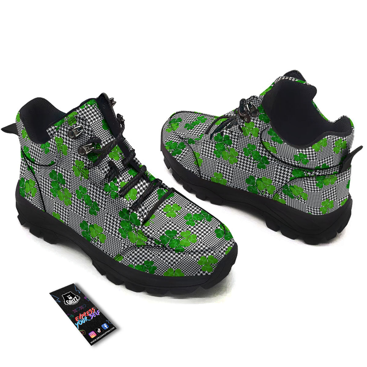 Houndstooth Shamrocks Print Pattern Hiking Shoes-grizzshop