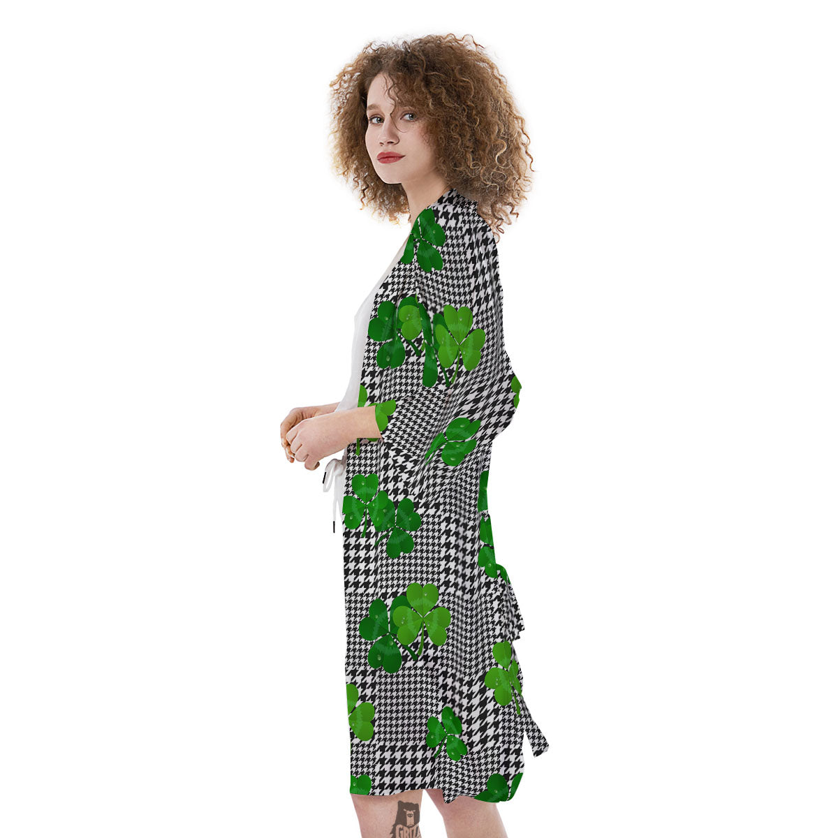 Houndstooth Shamrocks Print Pattern Kimono-grizzshop