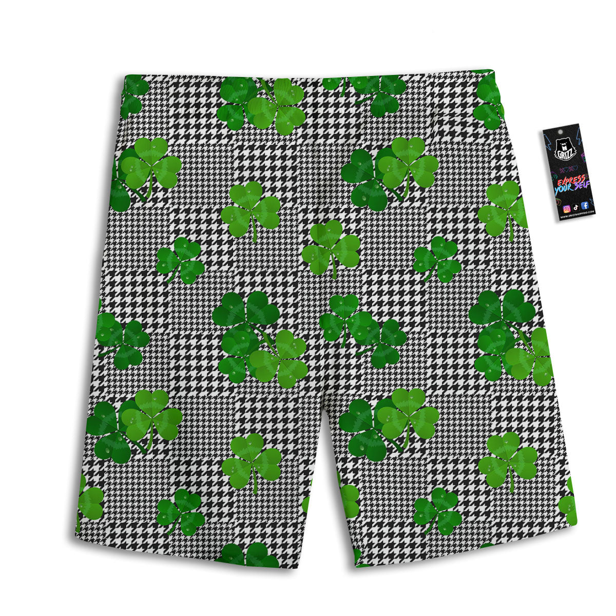 Houndstooth Shamrocks Print Pattern Men's Athletic Shorts