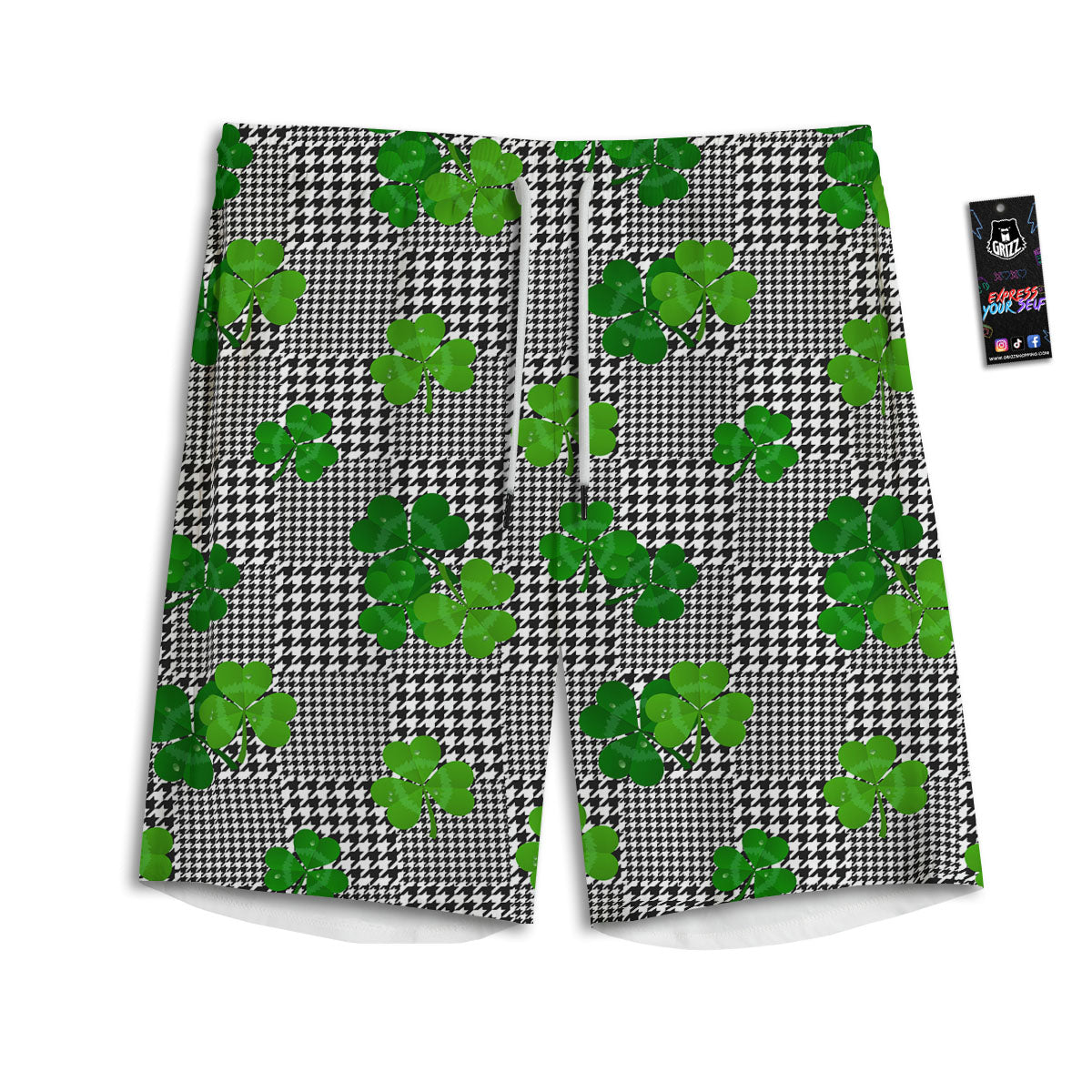 Houndstooth Shamrocks Print Pattern Men's Athletic Shorts