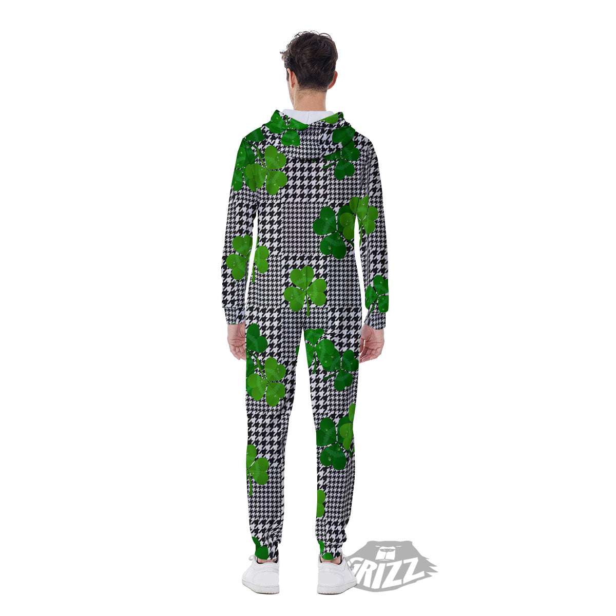 Houndstooth Shamrocks Print Pattern Men's Jumpsuit-grizzshop