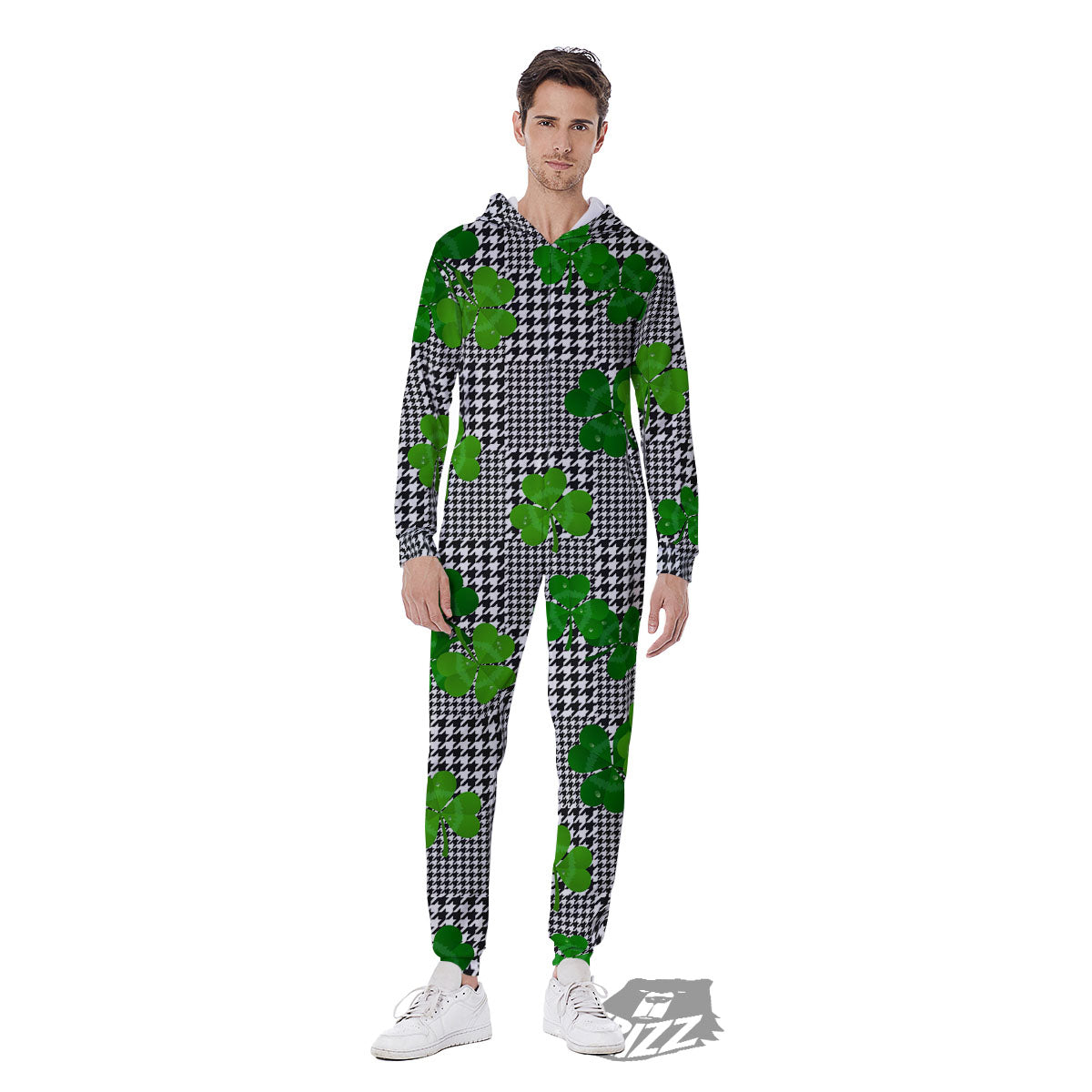 Houndstooth Shamrocks Print Pattern Men's Jumpsuit-grizzshop