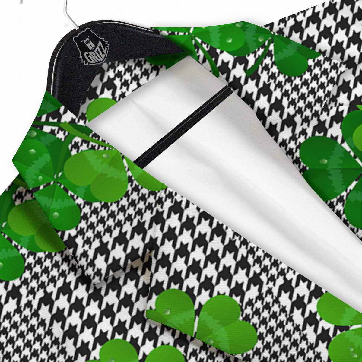 Houndstooth Shamrocks Print Pattern Men's Sport Coat-grizzshop