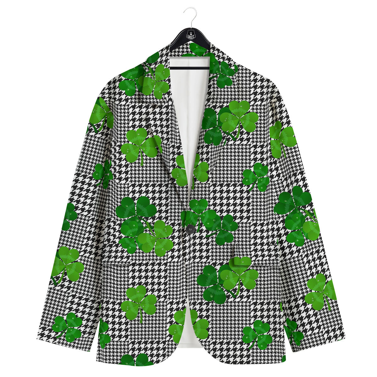 Houndstooth Shamrocks Print Pattern Men's Sport Coat-grizzshop