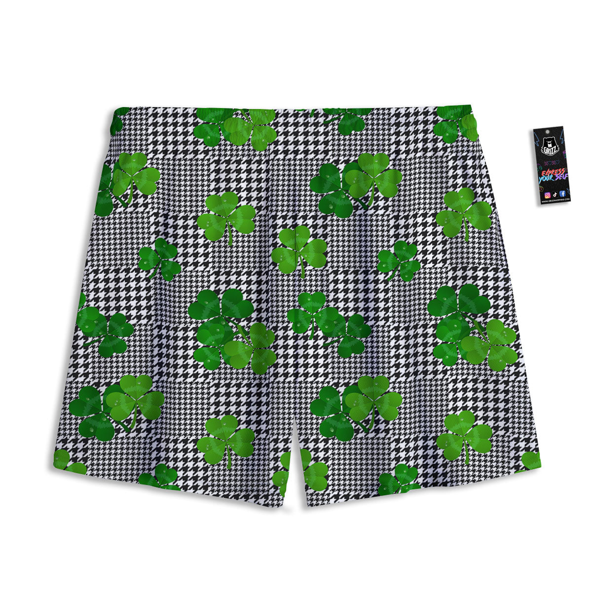 Houndstooth Shamrocks Print Pattern Mesh Shorts