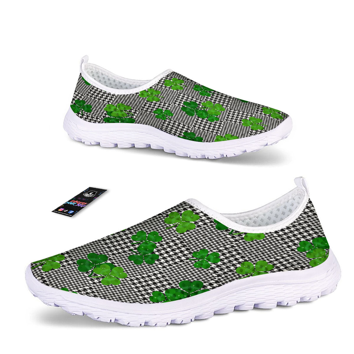 Houndstooth Shamrocks Print Pattern Nurse Shoes-grizzshop